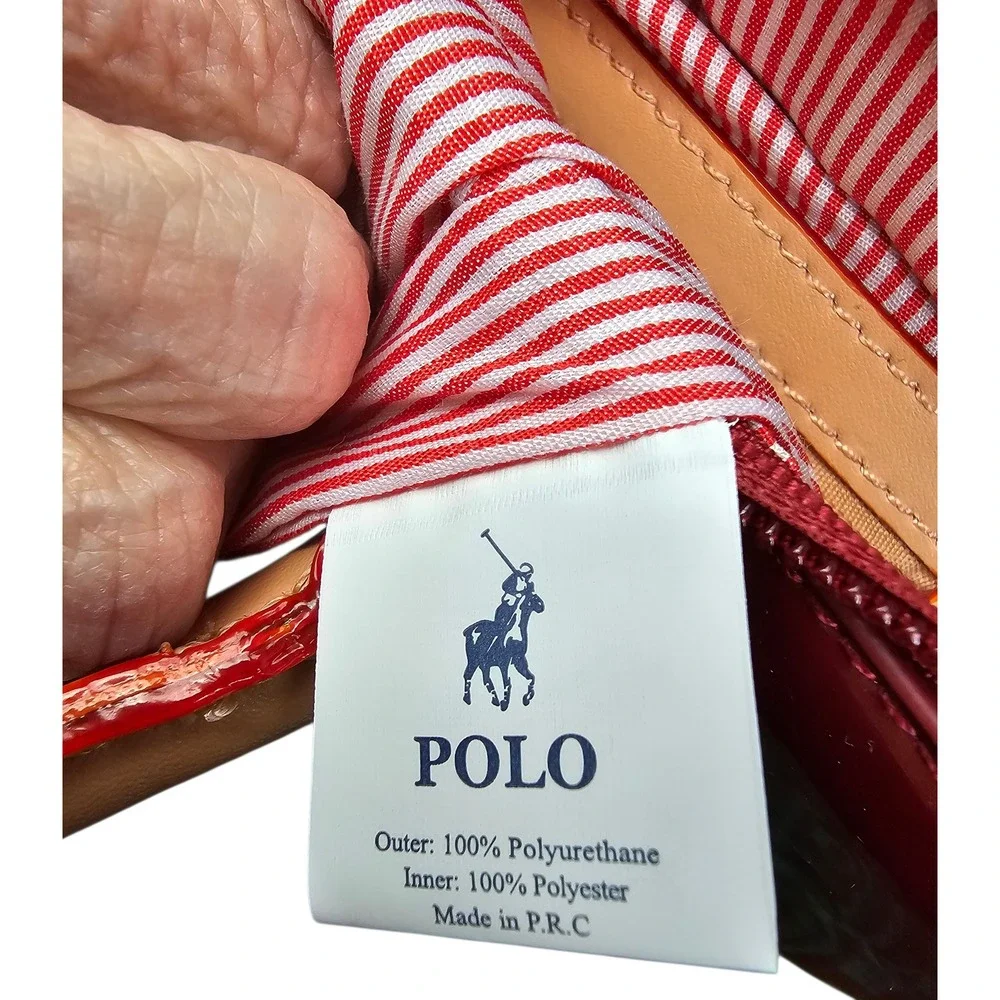 Polo Red Navy Blue Colorblock Patent Dome Satchel Bag Silver‎ Hardware Charm